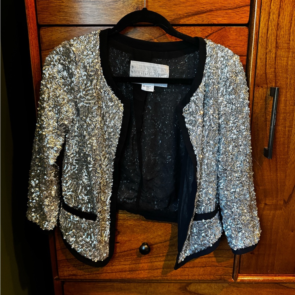 Cooperative Shimmering Silver Blazer with Black Accents